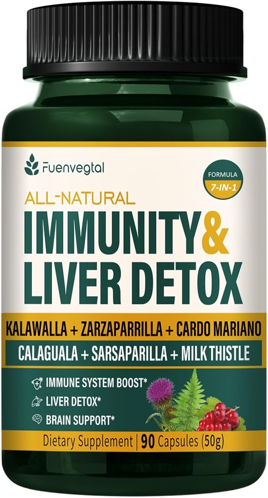 Jamaican Sarsaparilla Root Immunity & Liver Detox Cleanse Capsules, Skin Health &amp; Immune Support Suplemento con Kalawalla Milk Thistle. Zarzaparrilla y Cardo Mariano para el Higado Graso. 90 Caps