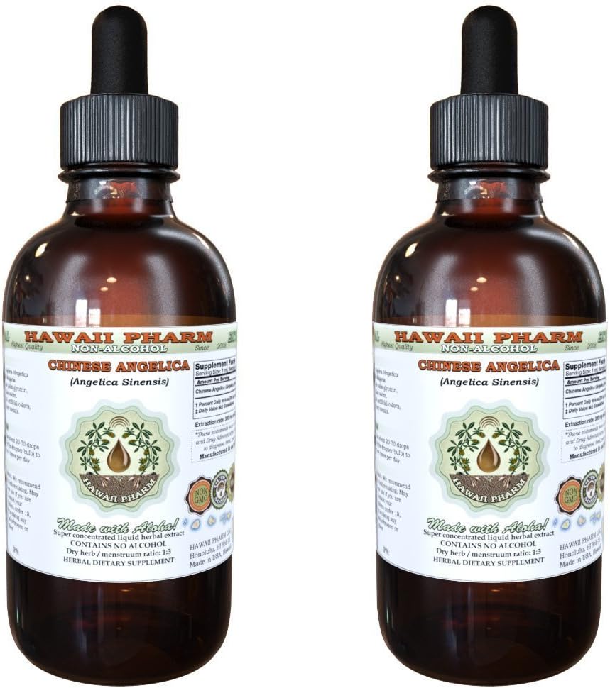 Angelica Chino Libre de Alcohol Extracto Líquido, Orgánica Angelica (Angelica Sinensis) Ratón seco Glicérite Hawaii Pharm Natural Herbal Suplemento 2x2 oz