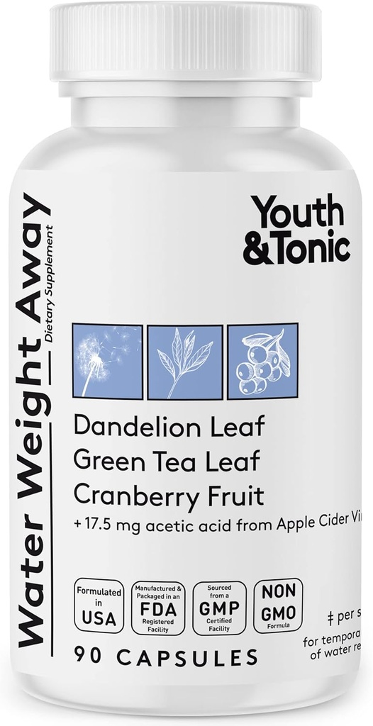Juvenil " Tonic Water Weight Away – Diurético natural para la hinchazón, el rubio del vientre " Retención de fluidos – Herbal Water Pills for Women " Men, 90 Capsules