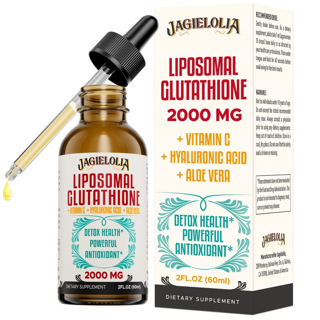 Liposomal Glutathione Liquid 2000MG – Antioxidante Detox Suplemento para Mujeres &amp; Hombres, Defensa del envejecimiento, Función del hígado &amp; Energía, con ácido hialurónico + Aloe Vera + Vitamina C, Natural &amp; Vegan, 2 FL.OZ