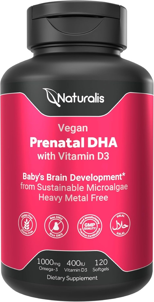 [BRSRAGA6CECBEALD] Vegan Prenatal with Full Specrum Omega-3 ← Algae DHA, EPA, DPA, Vitamina D3 " Active Folic L 5-MTHF ANTE Vegan Society Certified, Sostentablemente Fuented, Non-GMO & Soy Free tención 120 Veggie Softgels