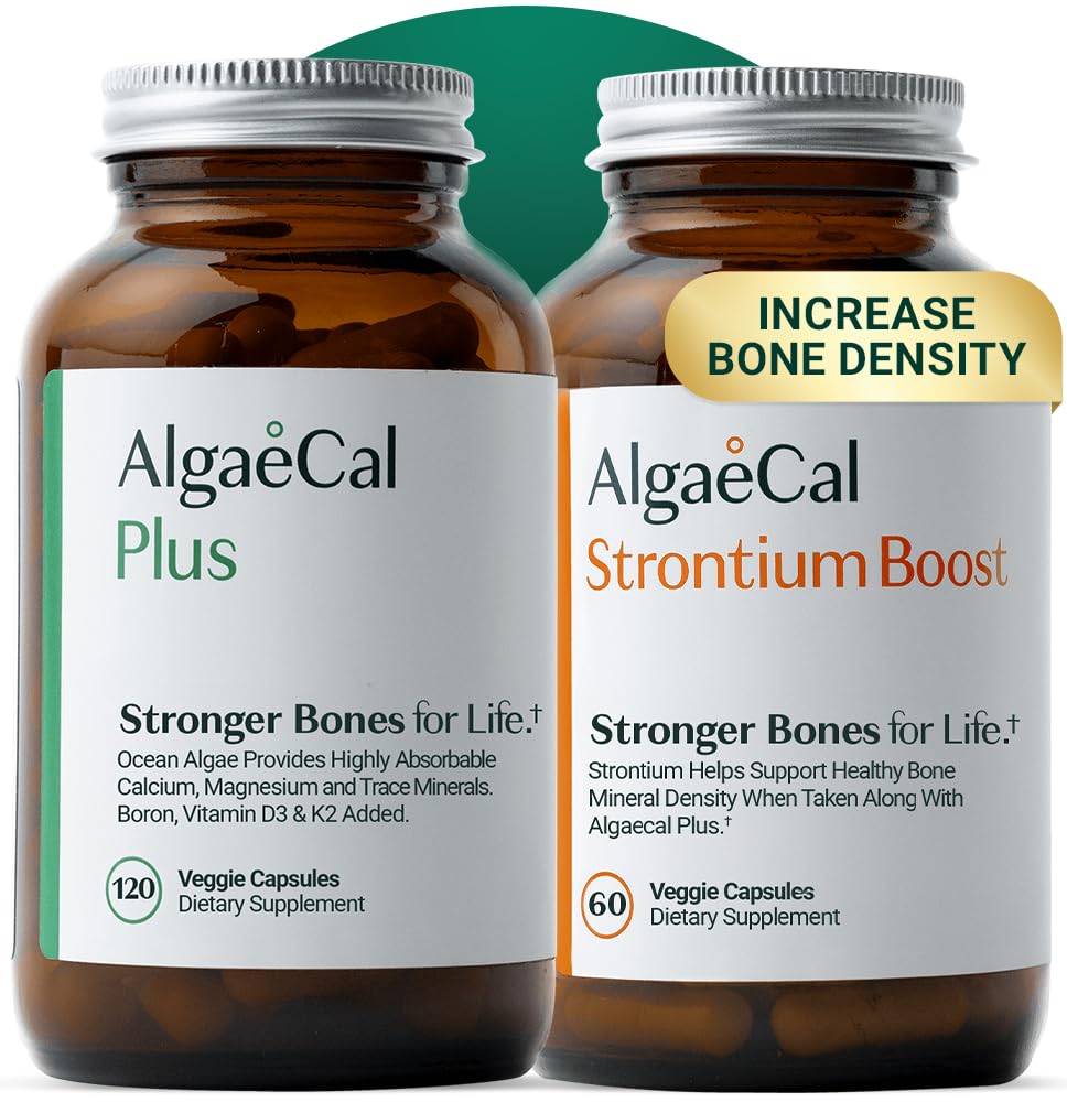 ALGAECAL Bone Builder Pack - Suplemento de calcio basado en plantas " Strontium - Calcio orgánico 750mg con vitamina D3 1600 UI, Vitamina K2, Magnesio, 16 Nutrientes para la salud ósea " .