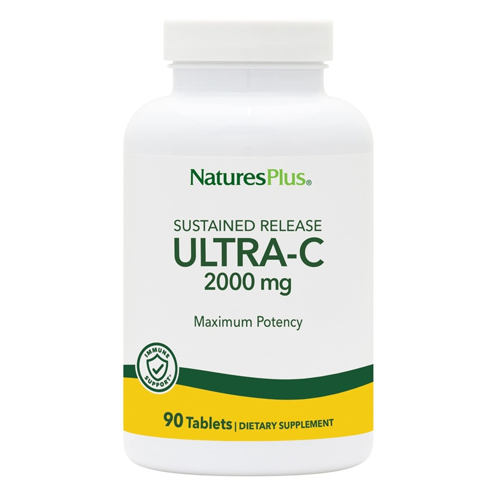 NaturesPlus Ultra C W/Rose Hips, Sustained Released - 2000 mg, 90 Vegetarian Tablets - Maximum Potency Immune Support, Antioxidant - Free-Radical Defense - Gluten-Free - 90 Servings
