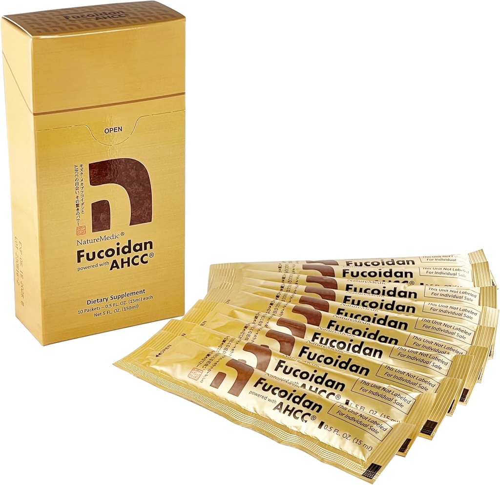 Fucoidan alimentado con AHCC® Brown Seaweed Immunity Supplement with High Purity Organic Mekabu Mozuku Agaricus 10 Concentrated Liquid Extract Packets Made in Japan