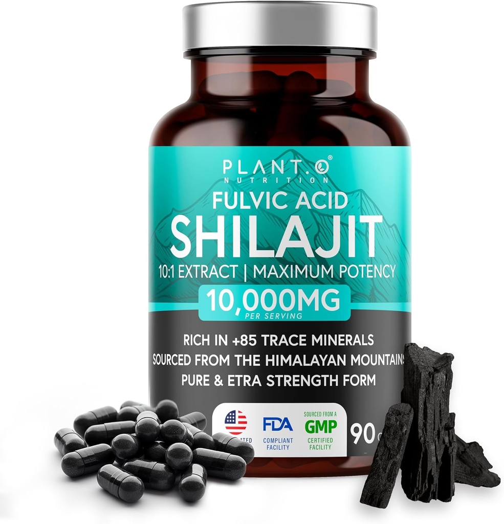 Puro Himalayan Shilajit para Hombres " Mujeres " , 10.000 mg Potencia máxima con ácido fúlvico " Trace Minerals to Enhance Energy and Immune Support, 90 píldoras vegetarianas
