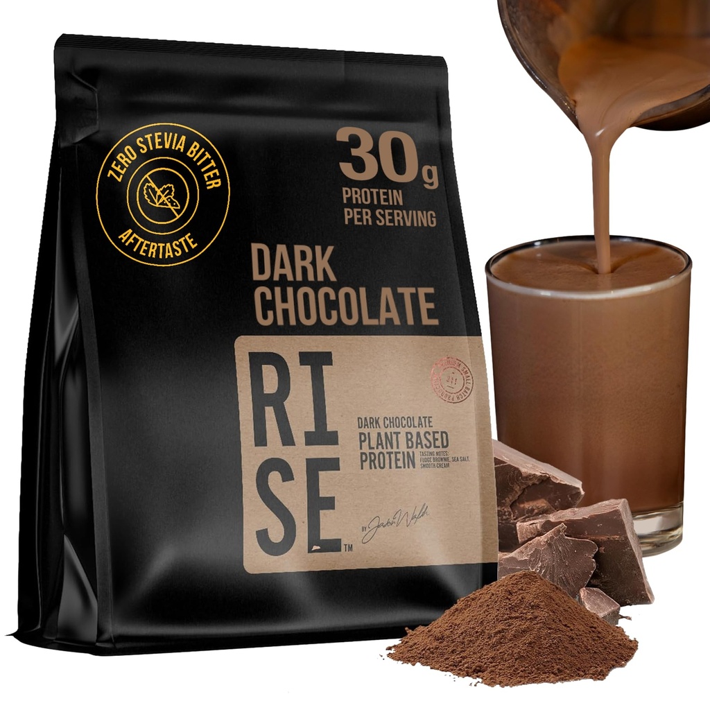 Polvo de proteínas de base vegetal para hombres y mujeres – 30g Proteína vegetal completa y 3g Leucine, Bloat cero, Cacao de gourmet, Textura de espuma, Chocolate oscuro, 15 piezas
