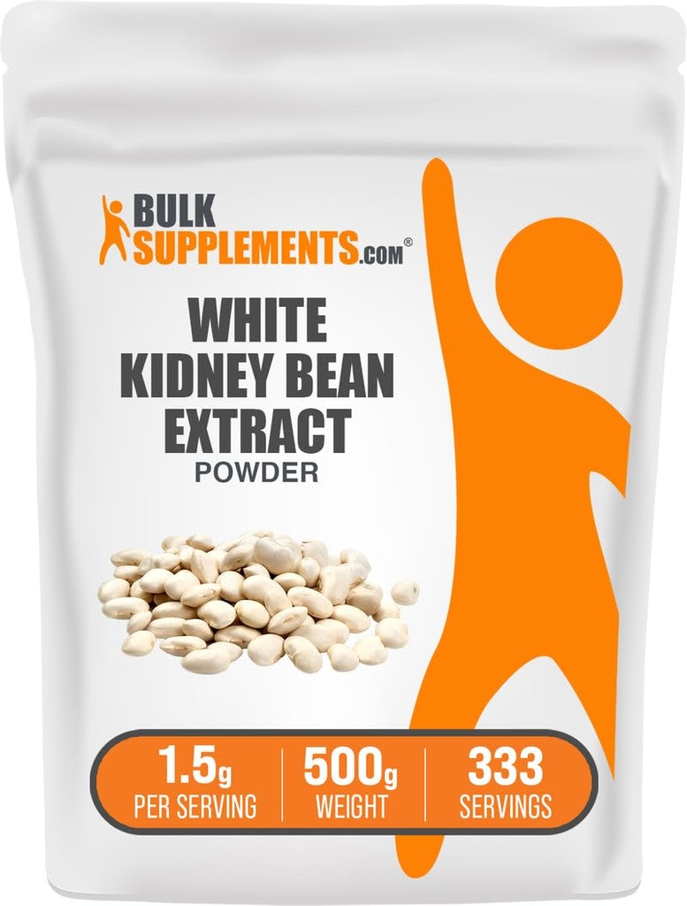 BulkSupplements.com White Kidney Bean Extract Powder - White Kidney Bean Powder - Suplemento Herbal - Gluten Free, 1,5g por Serving, 500g (1.1 lbs) (Pack of 1)