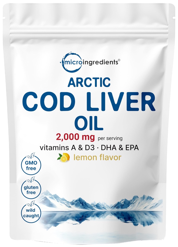 Cod Liver Oil 2,000mg Por Serving, 360 Softgels ← Burpless Lemon Flavored – Rich in Omega 3, Vitaminas A &amp; D3, EPA, DHA ← Wild Caught Arctic Deep Sea Fish TEN Heart, Brain, &amp; Immune Supplement