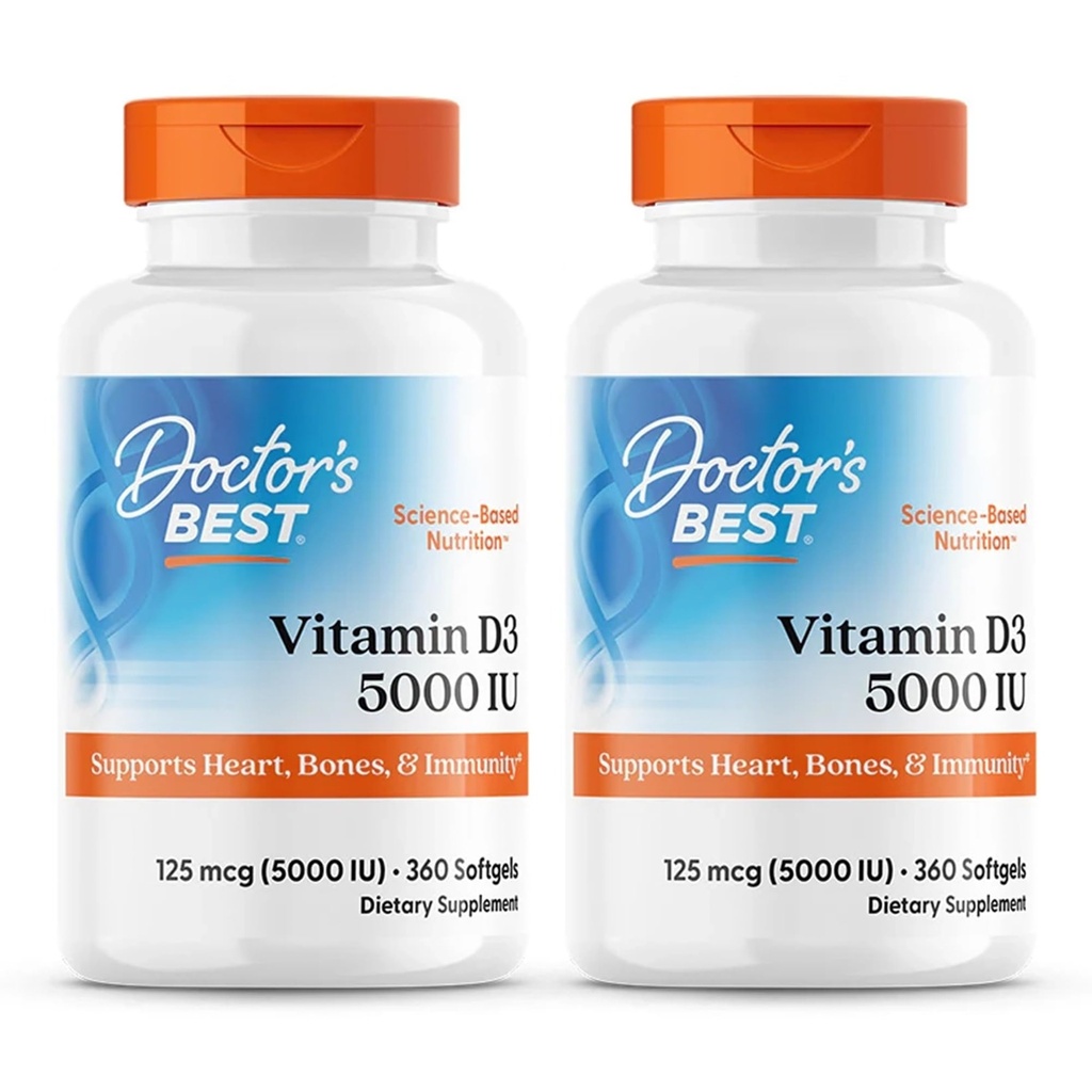 Mejor médico, (2 Pack) Vitamina D3, 125 mcg (5000 UI), 360 Softgels