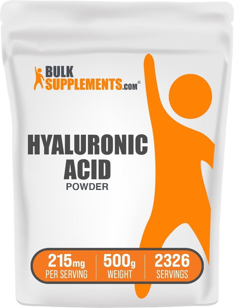 BulkSupplements.com Polvo de ácido hialurónico - como hialuronato de sodio, suplementos de ácido hialurónico - Grado alimenticio, sin gluten - 215 mg por ser, 500g (1.1 libras) (Pack of 1)