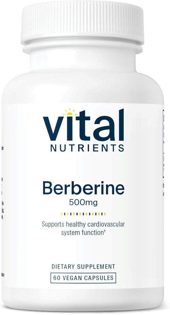 Nutrientes Vitales Berberina ←Apoyos Función de Bowel y Niveles de Triglicéridos Normales Vegan Suplemento permanente Gluten, Dairy y Soy Gratis ←500 mg ⋅60 Capsule