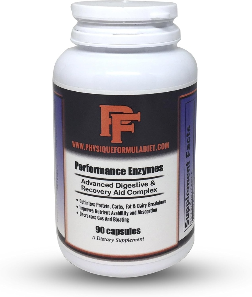 Physique Formula Digestive Enzymes with Betaine HCL for Gut Health-Multi Enzymes for Digestive Health and Bloating Relief. Enzimas diarias para la digestión con Pepsin, Pancreatin,Bromelain, Lipase. 90 TC