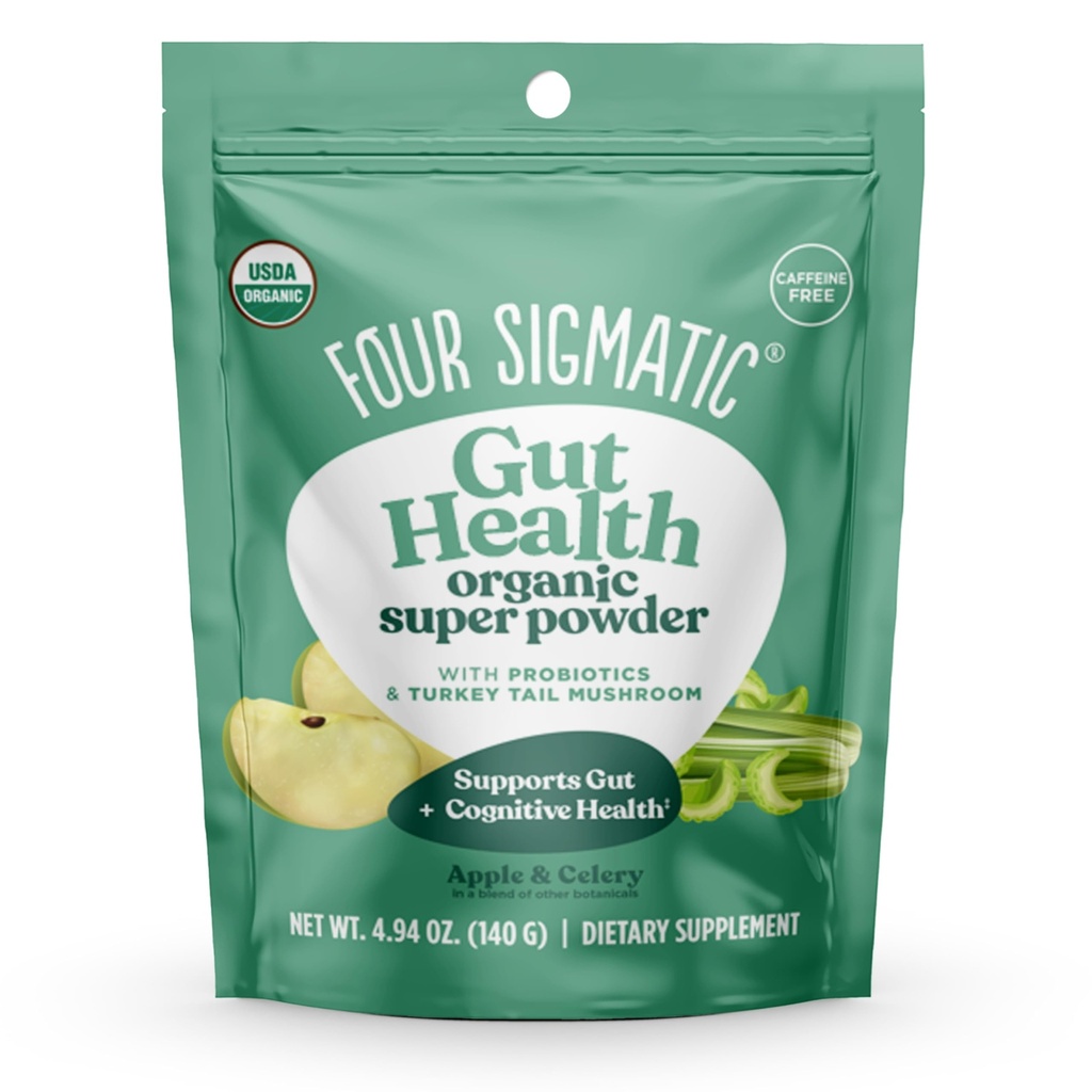 Cuatro verdes ecológicos sigmáticos Polvo verdes superalimentación con probióticos " prebióticos " Super verdes con Moringa, Chaga " Turquía Tail  durable (4.94 oz.)