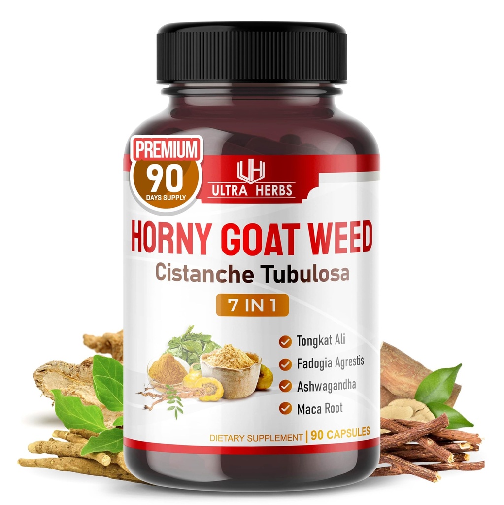Ultra Horny Goat Weed Tongkat Ali Maca Root Tribulus - Aumentar la energía, resistencia y rendimiento con Fadogia Ashwagandha Ginseng L-Arginine (90 Conde (Pack of 1))