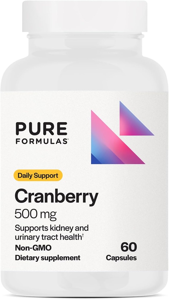 PureFormulas Cranberry 500 mg - Apoya el Riñón y la Salud de la Tracto Urinaria - Suplemento Antioxidante para la Protección Inmunitaria y la Salud Celular - Pilas de Arándano para Hombres de Mujeres - No GMO - 60 cápsulas