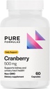 PureFormulas Cranberry 500 mg - Apoya el Riñón y la Salud de la Tracto Urinaria - Suplemento Antioxidante para la Protección Inmunitaria y la Salud Celular - Pilas de Arándano para Hombres de Mujeres - No GMO - 60 cápsulas