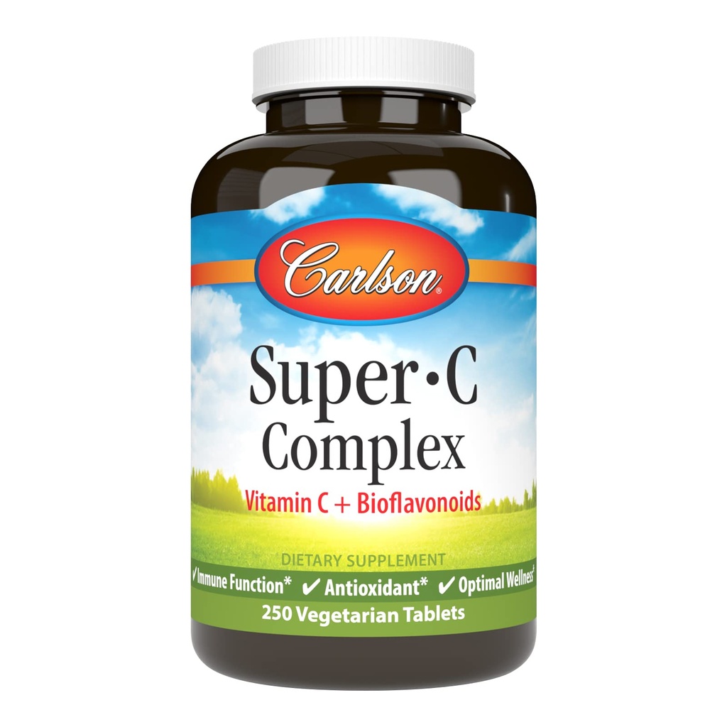 Carlson - Complejo Super-C, Vitamina C + Bioflavonoides, Función Inmune " Wellness Optimal, Antioxidante, 250 Tabletas Vegetarianas