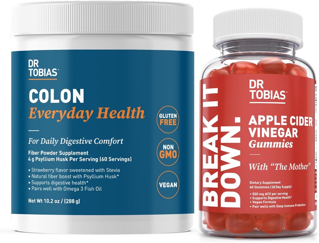Dr. Tobias Apple Cider Vinegar Gummies " Colon Everyday Health - Daily Digestive, Detox and Cleanse Support with ACV Gummies " Psyllium Husk Powder