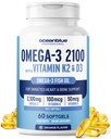 Oceanblue Professional Omega-3 2100 con vitamina K2 y vitamina D3-60 Conde - Triple Strength Burples Fish Oil Omega-3 Suplemento con EPA, DHA &amp; DPA - Wild Caught - Orange Flavor, 30 Servimientos