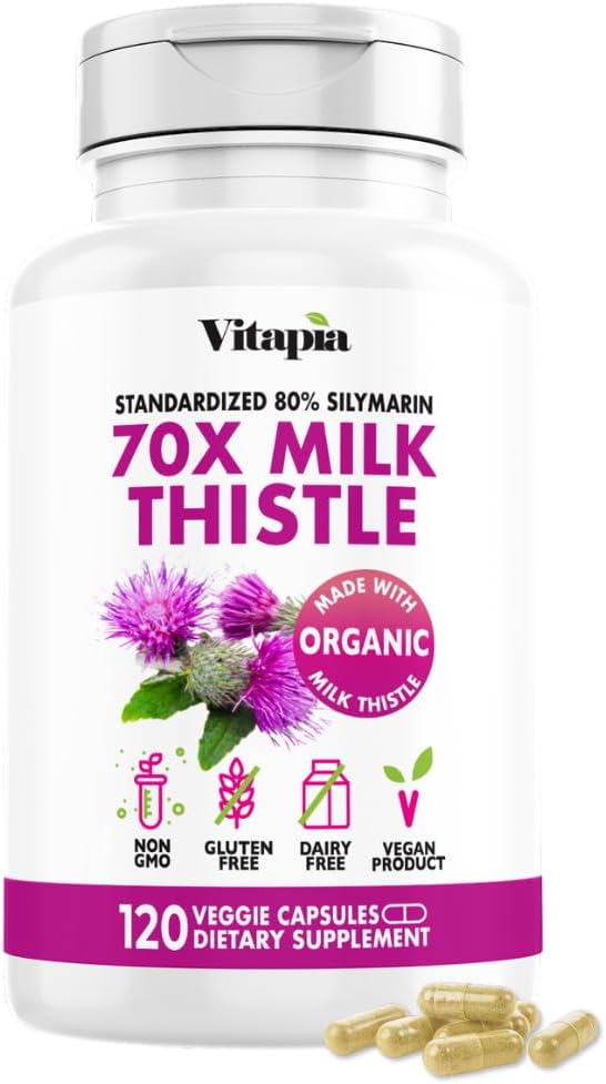 Extracto de esteto de leche orgánica 70:1 Suplemento - Limpiador de hígado Detox & Reparación, Apoyo a la salud del hígado, Antioxidantes - 120 cápsulas vegas, no GMO, Gluten Free