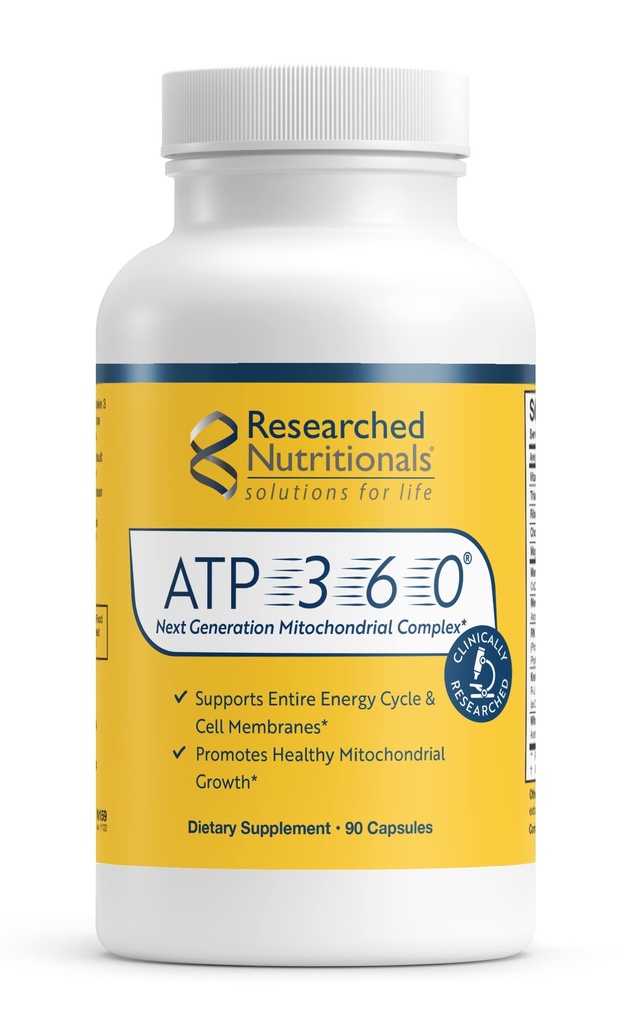 Nutricionales investigados ATP 360 - Suplementos mitocondriales para apoyar el ciclo energético entero Membranes Celulares - Suplementos ATP de investigación clínica, CoQ10 de alta dosis, ácido R-Lipoico & PQQ, 90 cápsulas