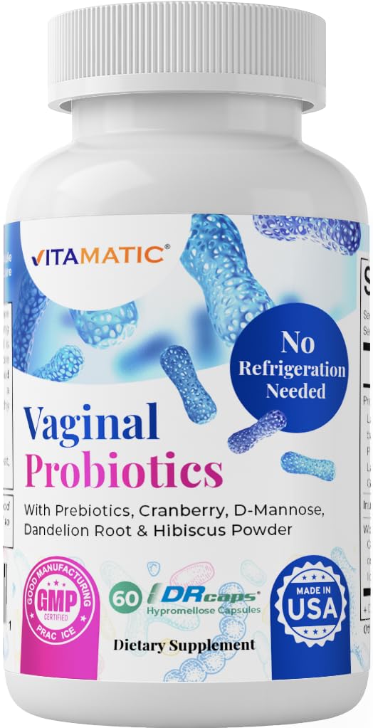 Probióticos Vaginales Vitamáticos 20 Billones para Mujer PH Balance " Control de olores con prebióticos " 60 cápsulas DR - Hecho con arándano, D-Mannose, Hibisucs " Dandelion