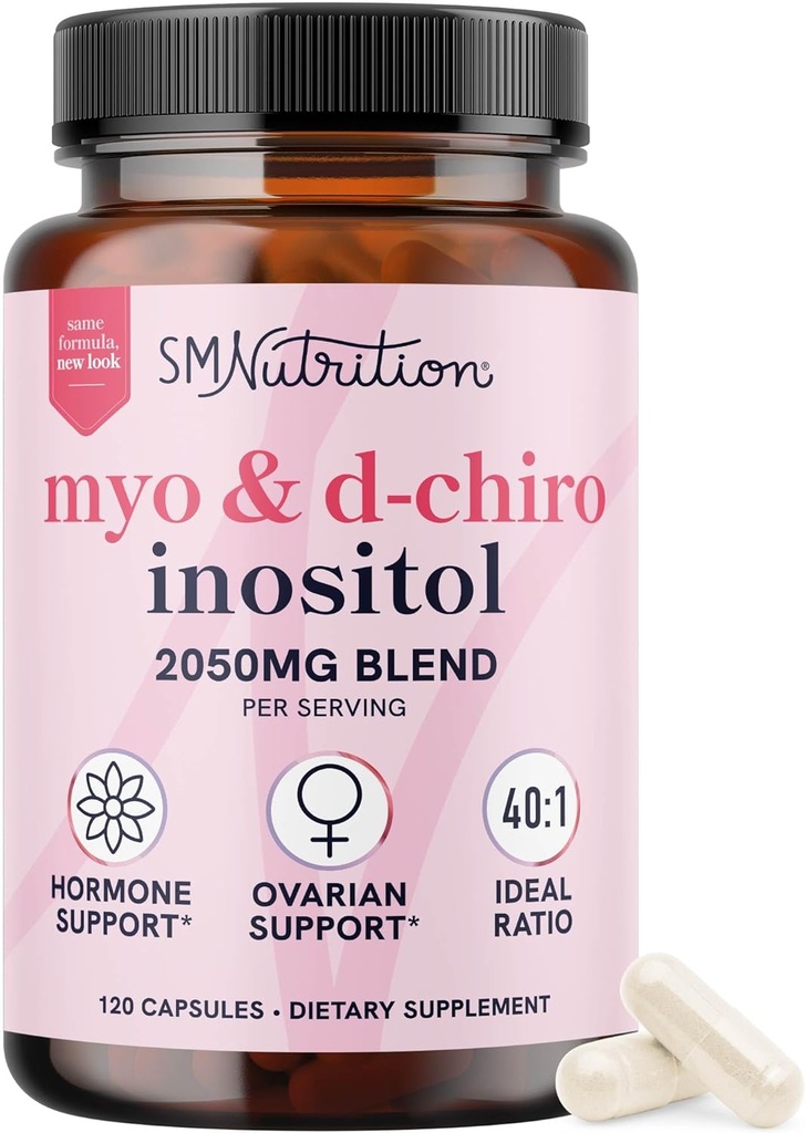 Myo-Inositol & D-Chiro Inositol para el equilibrio hormonal para las mujeres ¦ Fertilidad, Salud Ovárica & Ciclo Soporte ideal 40:1 Ratio, Myoinositol 2000mg & D Chiro 50mg ← Ovarian Soporte Vitaminas tención 120 Ct.