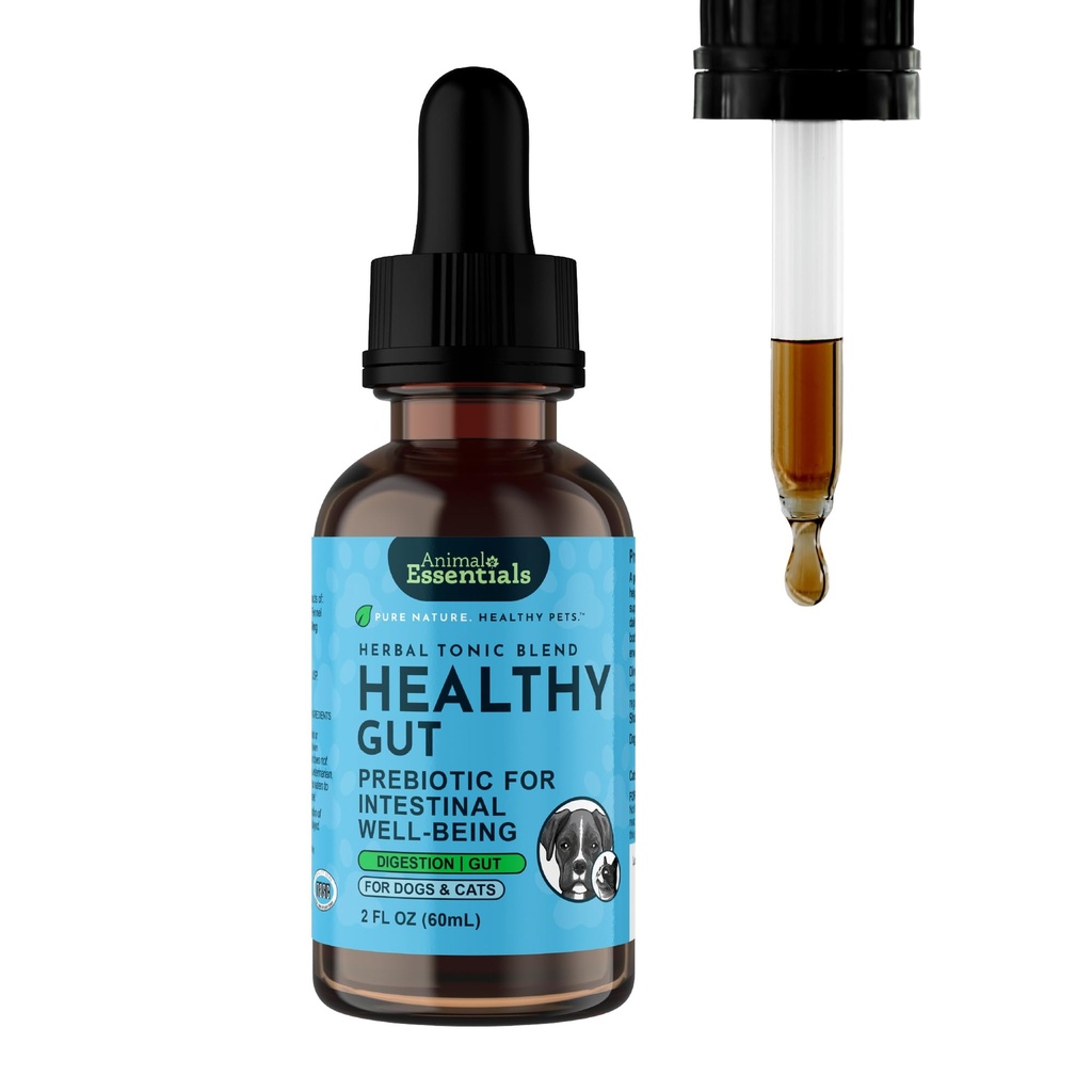 Esenciales animales Gut saludable - Prebiótico herbario para perros &amp; gatos, Gut Health Blend, Fórmula Herbal, Herbs orgánicos de Grado Humano, Veterinario Recomendado, Tonico líquido - 2 Fl Oz