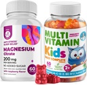 Niños Gummies multivitamínicos 14 Vitaminas Esenciales y Gummies de Magnesio Libres de Azúcar - Suplemento diario Vitamina A,C,D,E Vegetarian B6 manzanaB12,Zinc,Biotina con cerdas de calma de magnesio libre de azúcar para niños adultos