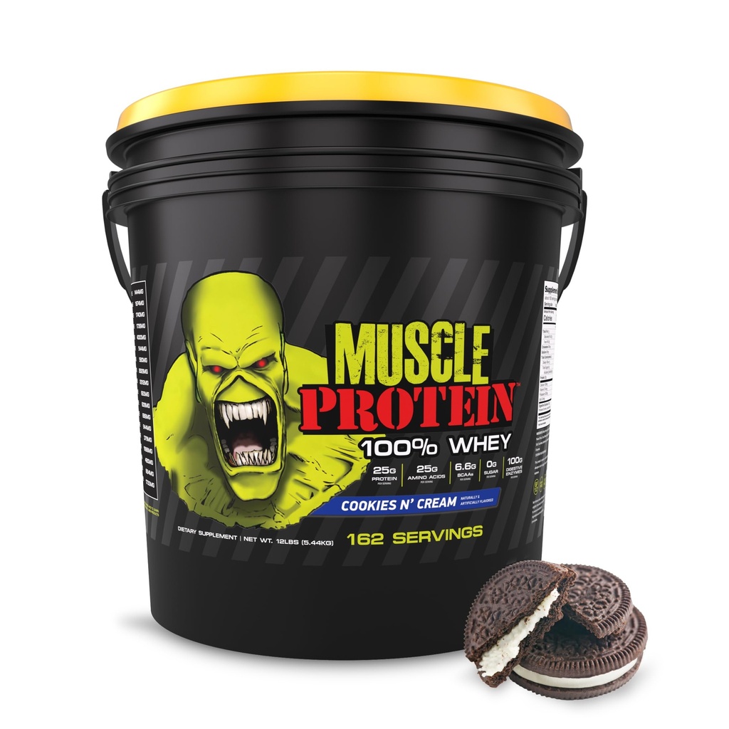 COLOSSAL LABS Muscle Whey Protein Flavored Protein Powder, 25,000mg Amino Acids/Serving, Cold Filtered(Packaging May Vary) (12 Pound (Bucket), Cookies &amp; Crema)