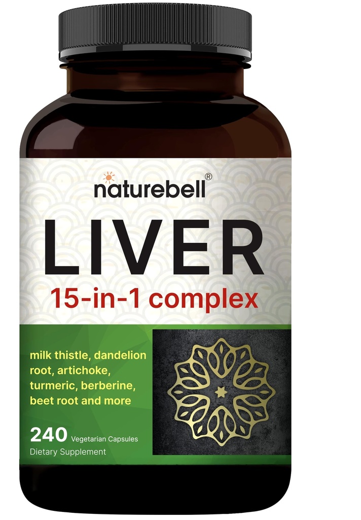 Complejo Hígado 15-en-1, 240 cápsulas vegetarianas vivieron Herbal &amp; Mineral Blend - Milk Thistle, Dandelion Root, Artichoke, Black Currant Oil, Turmeric, Chicory, Zinc, Choline, " Más