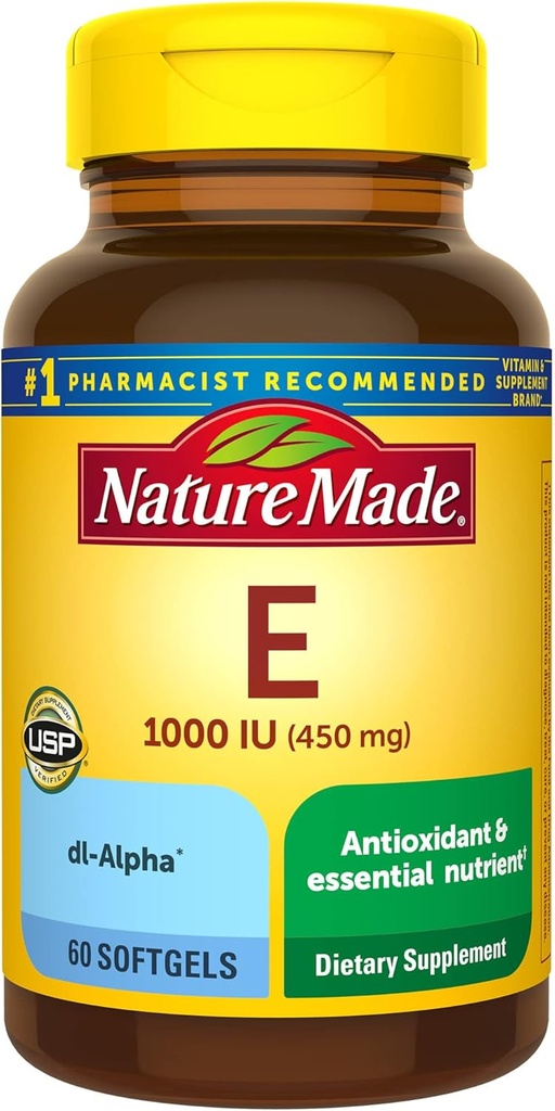 Nature Made Vitamina E 450 mg (1000 UI) dl-Alpha Softgels, 60 Cuenta para soporte antioxidante (Pack of 3)