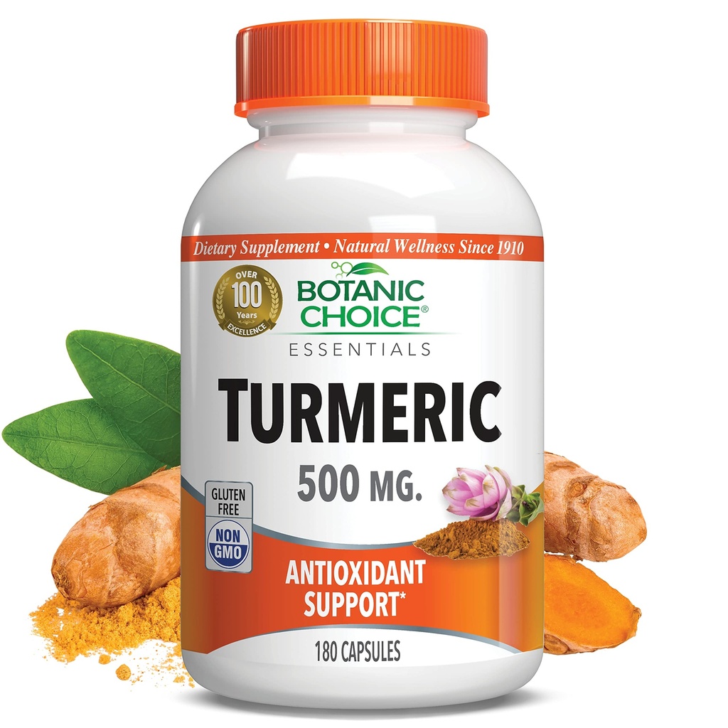 Botanic Choice Premium Turmeric Antioxidant Support - Suplemento Conjunto de Salud para Adultos - 180 Vege Capsules (500 mg cada uno)