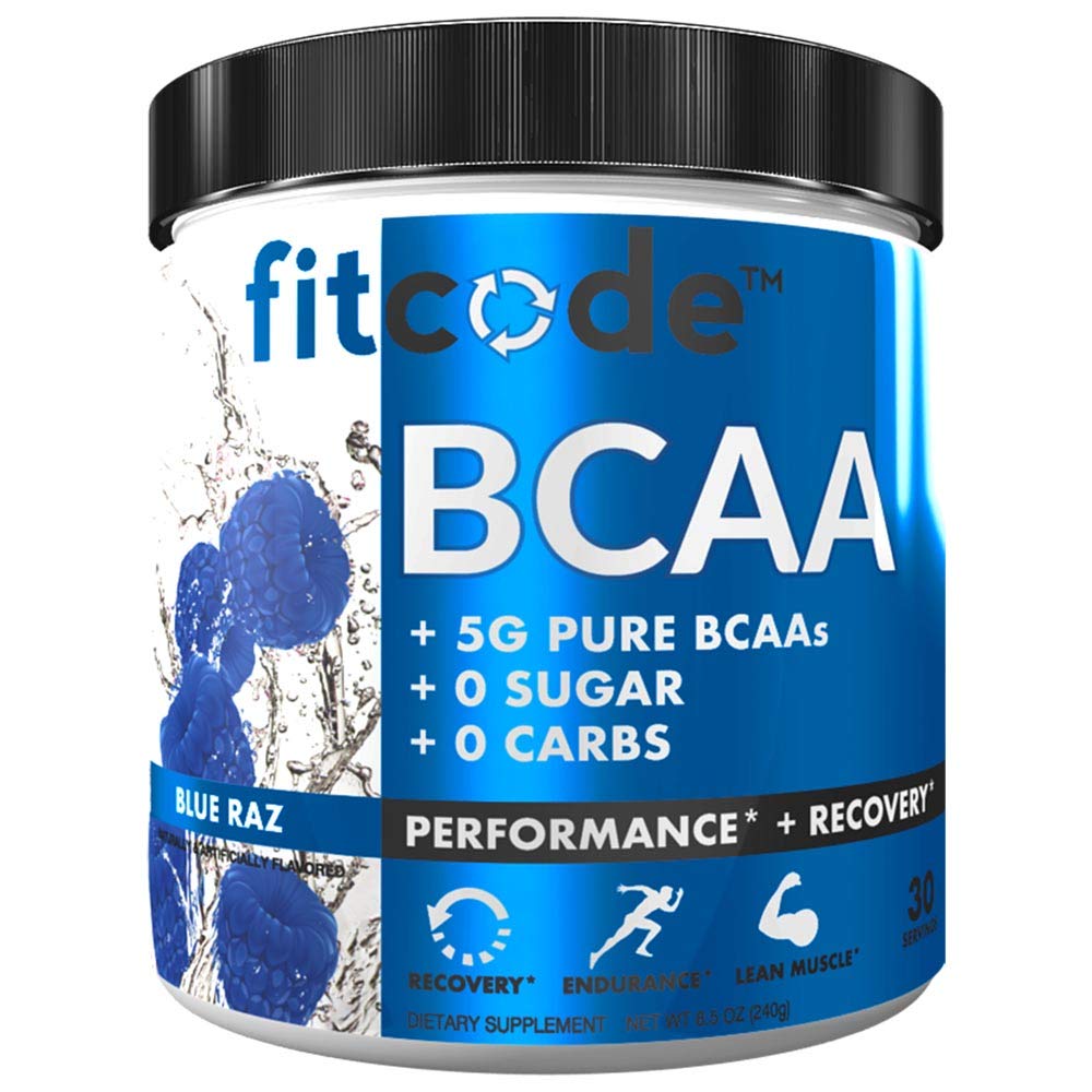Fitcode Ultra Premium BCAAs with 5G of Pure BCAAs with Proven 2:1 Protio of Amino Acids to Help Post Workout Recovery, Lean Muscle Growth, Endurance, 30 Servings (Blue Raz)