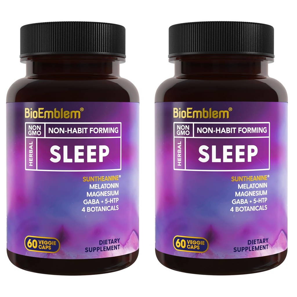 BioEmblem Natural Sleep Aid for Adults with Melatonin, Valerian Root, Suntheanine &amp; More peru Healthy Sleep Supplement ← Herbal Sleeping Pills ← 60 Capsules, 2 Pack