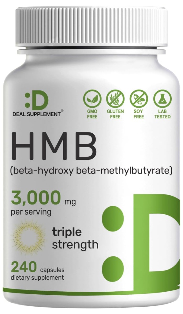 Ultra Fuerza HMB Suplementos 3000mg Por Serving, 240 cápsulas Silenciosos Tercera Parte Tested  Apoyo Muscle Growth, Retención &amp; Lean Muscle Mass ← Fast Workout Recovery