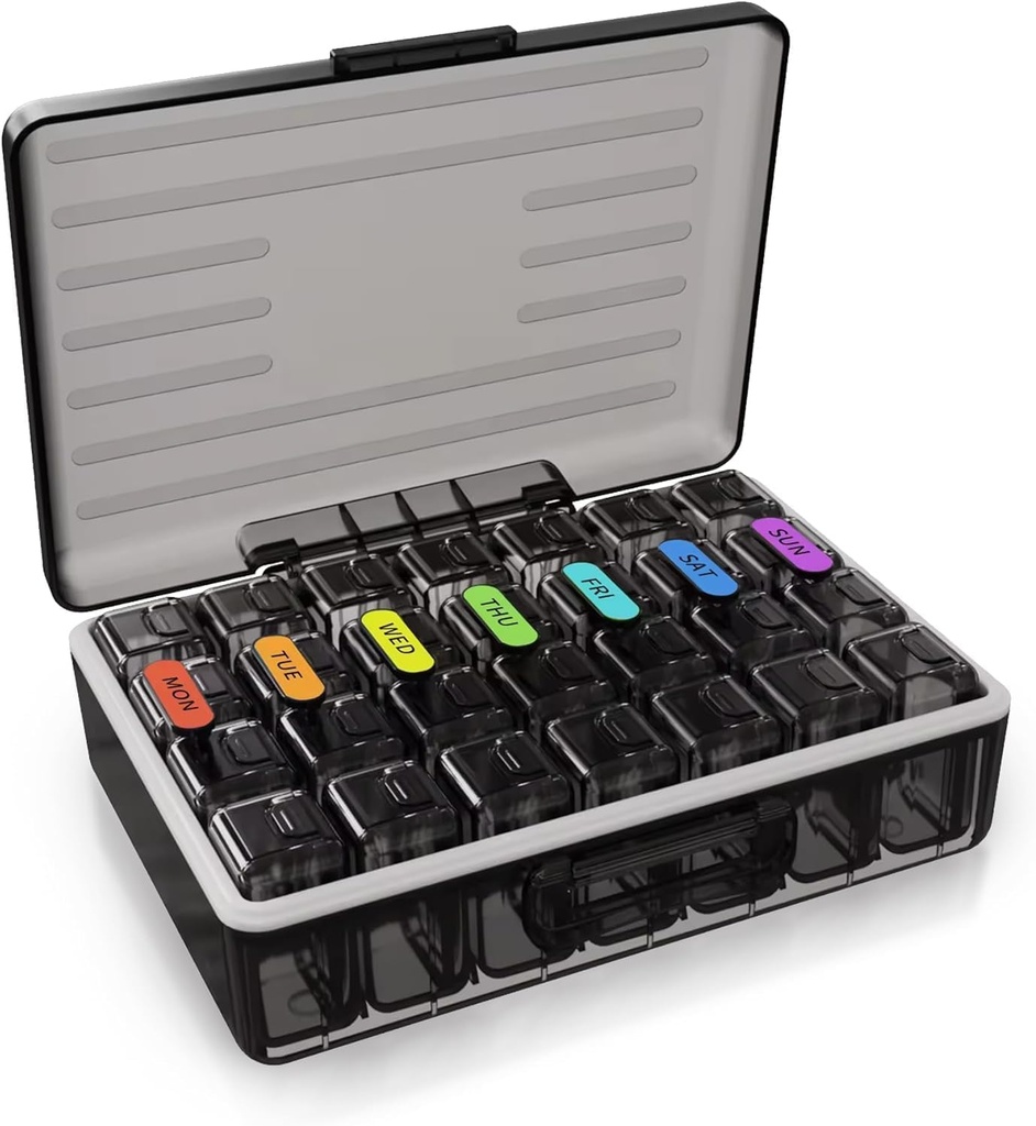 Organizador semanal de píldoras - Contenedor de gran capacidad para los medicamentos diarios - No escogedor para tabletas, cápsulas, Softgels - Viaje amigo 7 día