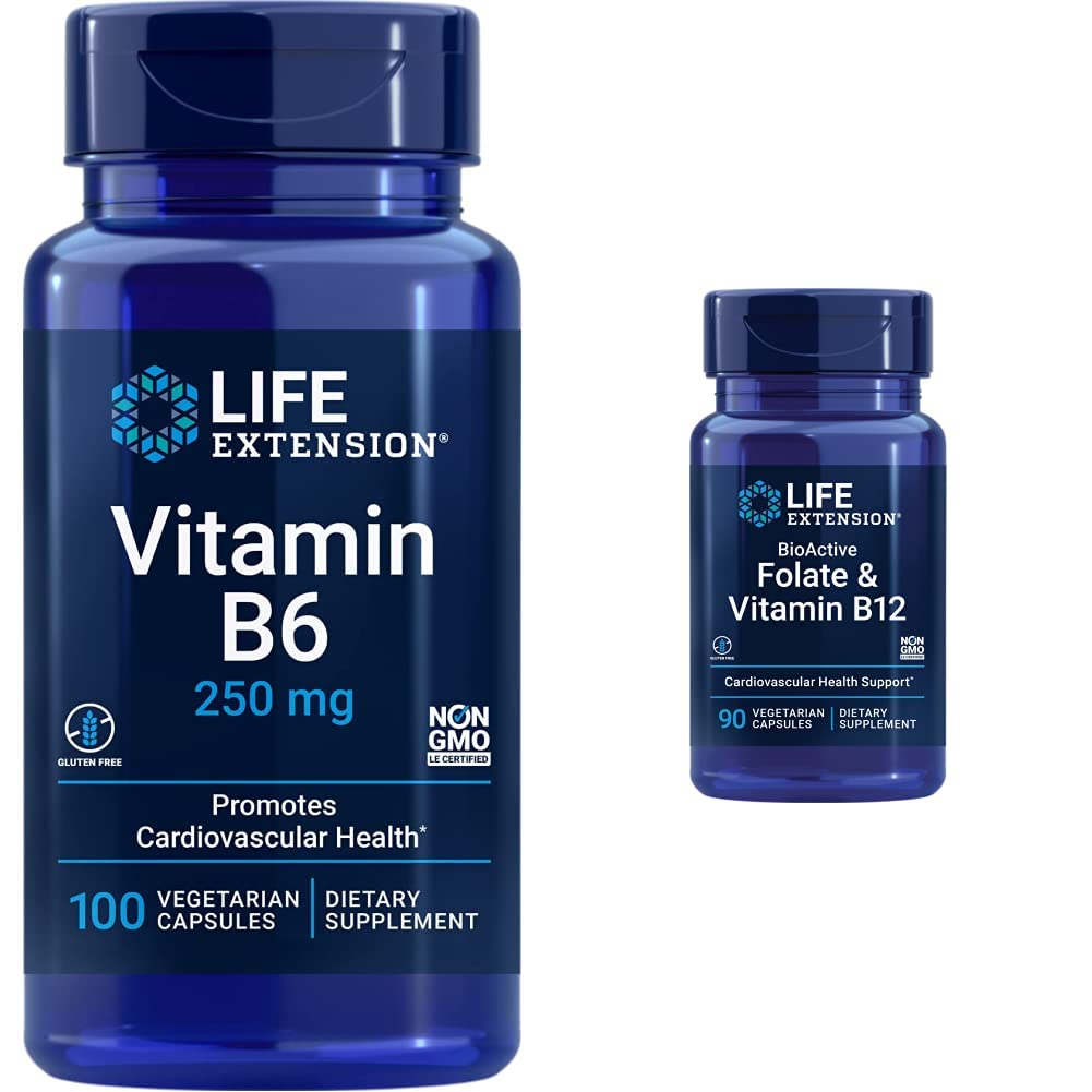 Extensión de vida Vitamina B6 250 mg, 100 cápsulas vegetarianas " Vitamina B12, cápsulas vegetarianas, blancas, 90 contadas