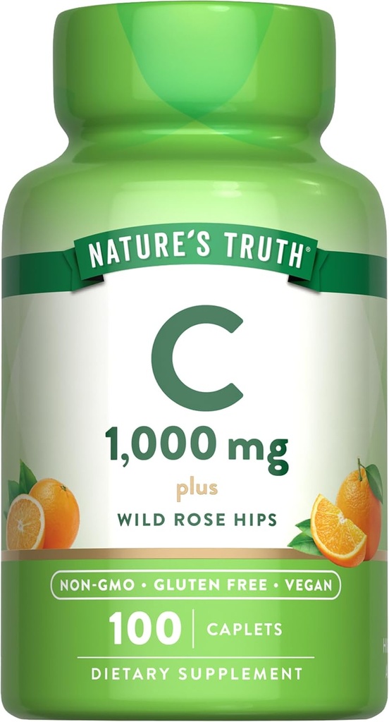 La verdad de la naturaleza Vitamina C 1000 mg con Rose Hips TEN 110 cápsulas ANTE Vegan, No GMO, & Gluten Suplemento gratuito