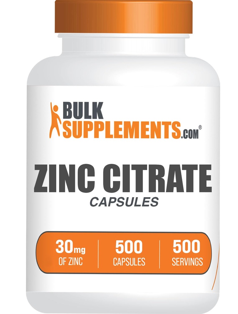 BulkSupplements.com Zinc Citrate Capsules - Zinc Suplementos, Gluten Gratis - 30mg por Serving, 1 Cápsula por Serving, 500 Cuenta (Pack of 1)