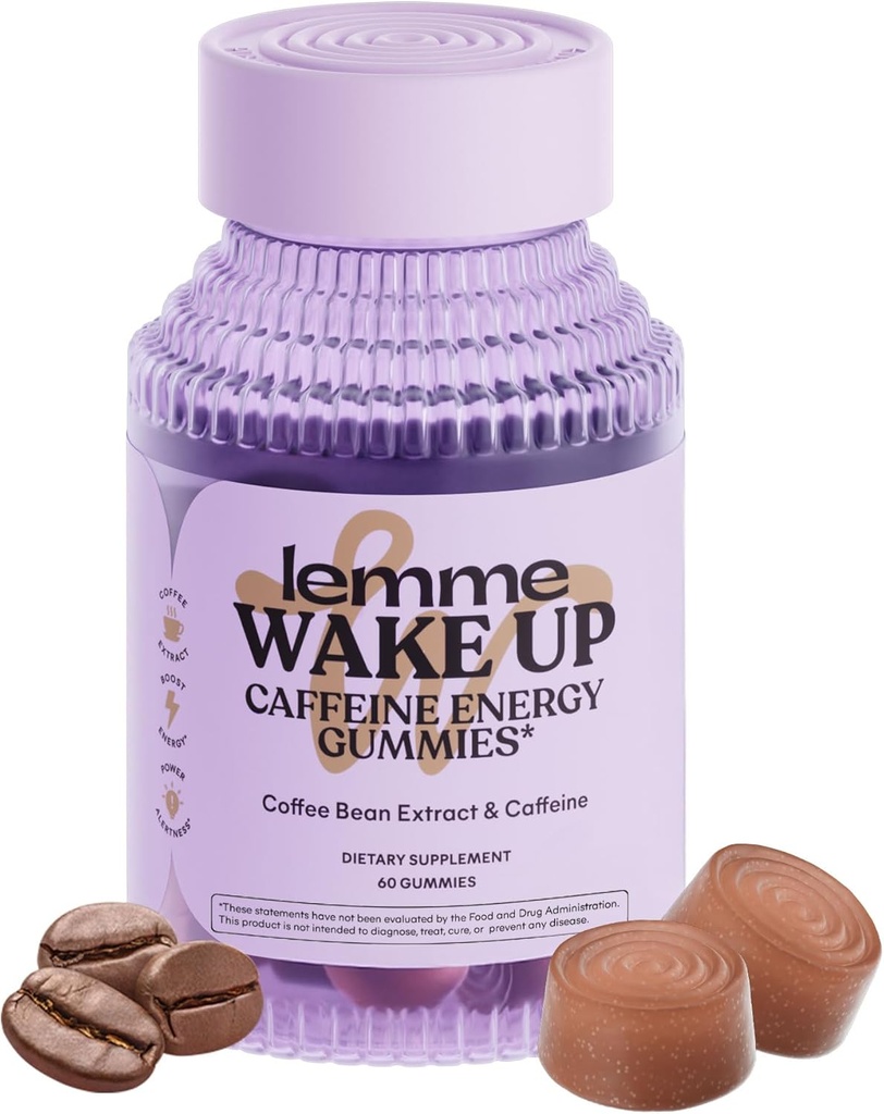 [BRSRAZADPIPGOHYU] Lemme Wake Up Caffeine Energy Gummies, 80mg de Caffeine Por Serving, Coffee Bean Extract, Cappuccino Flavor, Vegetarian & Gluten Gratis, 1 Mes de Suministro (60 ct)