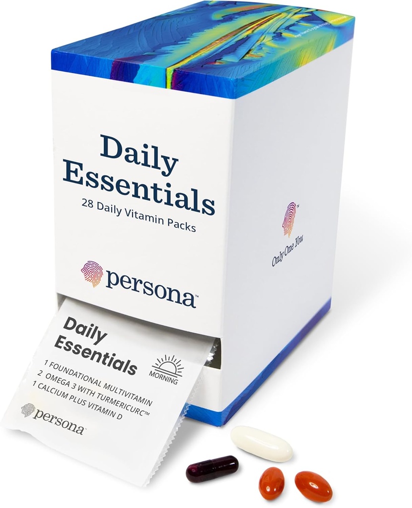 Persona Nutrition Daily Essentials Multivitamin Pack for Women &amp; Men (28 Pack) – Incluye Omega 3 con Turmeric, Calcio, Vitamina D &amp; Adulto Completo