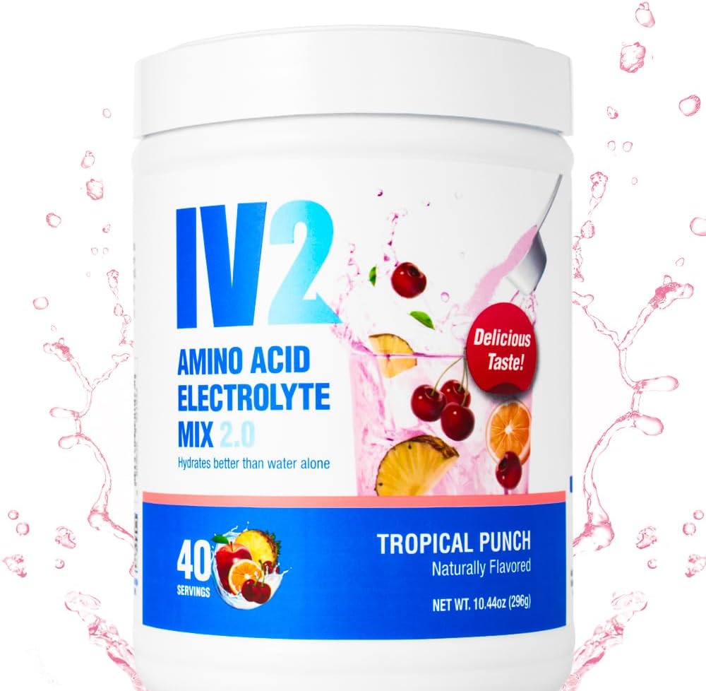 Polvo de hidratación Premium IV2 - Mezcla de electrolito libre de azúcar + Aminoácidos " Vitaminas esenciales I Vegan, No GMO, Libre de gluten, Libre de cafeína (40 Servimientos)