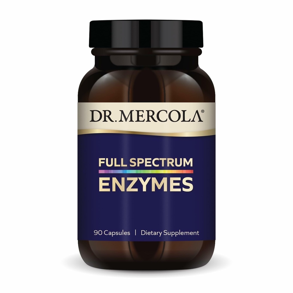 Dr. Mercola Full Spectrum Enzymes - 22 Diferentes Enzymes - Asistencia Digestiva &amp; Salud Inmunitaria - Ayuda a Digest Carbohydrates, Fats, Proteins & Fiber - No Gluten-Free - 90 cápsulas