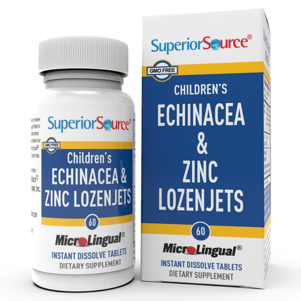 Fuente Superior Echinacea infantil " Zinc Lozenjets - Herbal Immune Support for Kids - Non-Gluten-Free - Peppermint - 60 MicroLingual Dissolvable Tablets