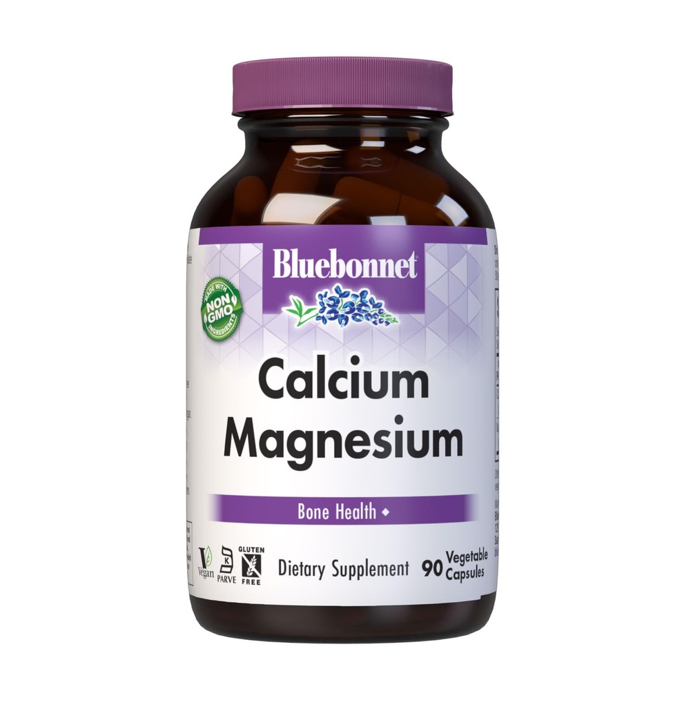 Bluebonnet Nutrition Calcium &amp; Magnesium, Bone Health*, Non-GMO, Vegan, Kosher Certified, Gluten-Free, Soy-Free, 90 cápsulas vegetales, 30 piezas
