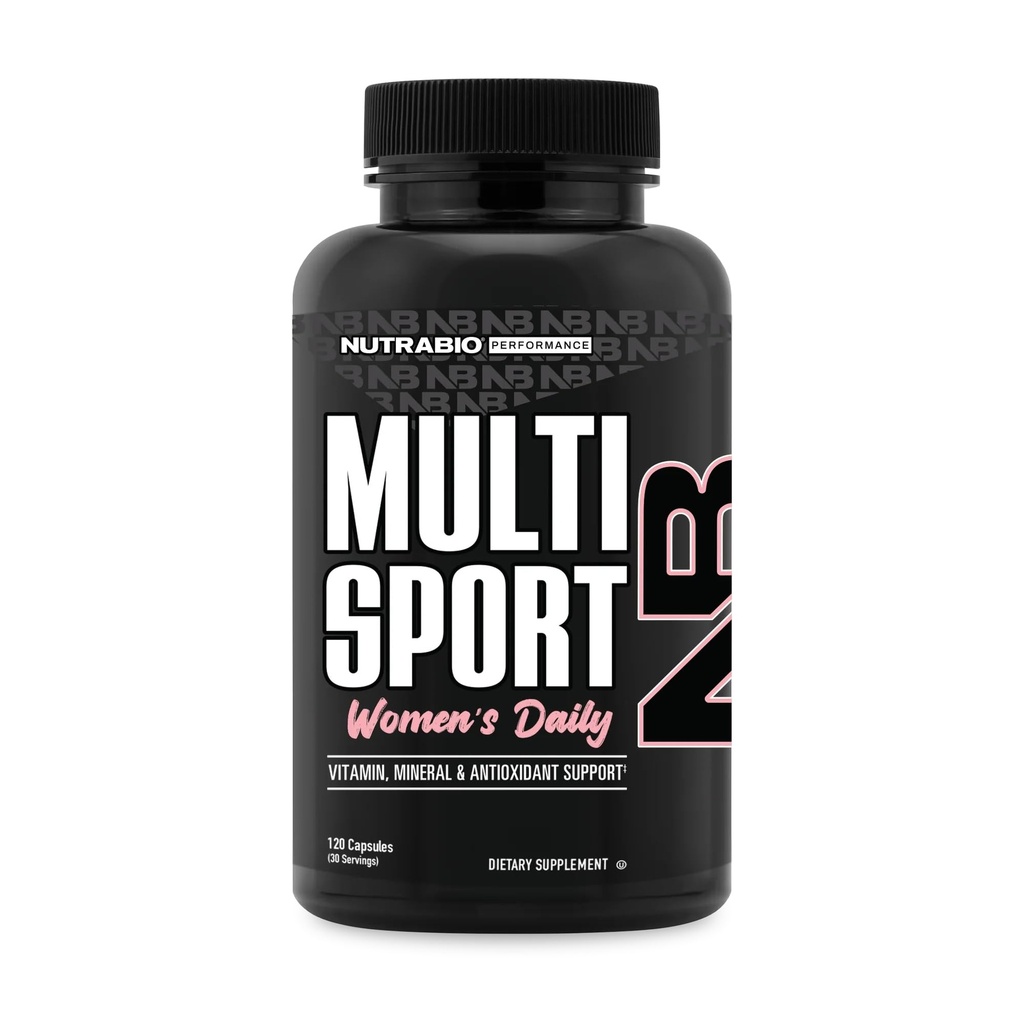 NutraBio Multisport for Women - Womens MultiVitamin - 33 Vitaminas, Minerales, Micronutrientes - Rich in Antioxidants - Apoya Peak Athletic Performance, Energy, Metabolism (120 cápsulas vegetales)