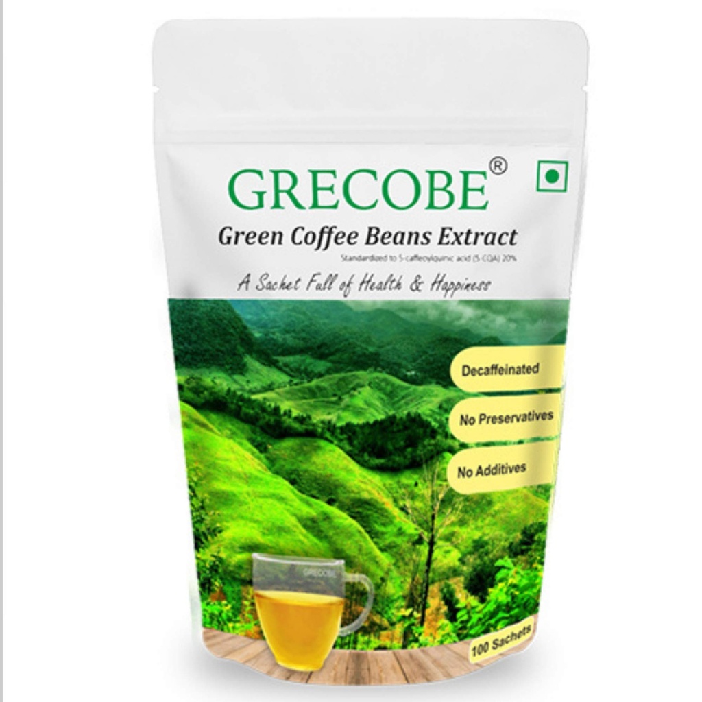 100% Pure Green Coffee Beans Extract with 50% chlorogenic acids, Decaffeinated, antioxidant TEN Maintain Metabolism - (1Pouch- 100 sachets)
