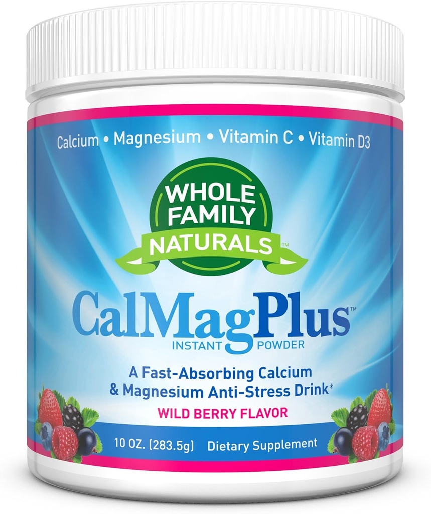 Calcio Magnesium Powder Suplemento - CalMag Plus con vitamina C & D3 - Gluten Gratis, No GMO, Wild Berry Flavor - Natural Calm & Stress Relief Cal Mag Drink - Natural Calm Calcium & Magnesium Polvo