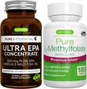 Ultra Pure EPA + Pure Folate 400mcg Bundle, 500 mg Omega-3 EPA Aceite de pescado silvestre + Optimizado L-Methylfolate, por Igennus